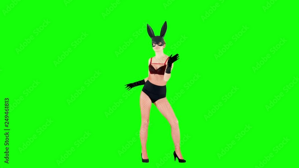 Burlesque Dancer in Rabbit Bunny Ears Mask on Green Screen Burlesque Dancer in Rabbit Bunny Ears Mask on Green Screen