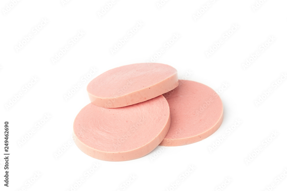 Boiled sausage isolated on white background. Boiled sausage isolated on white background.
