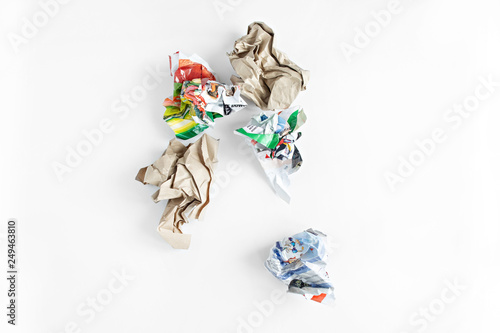 stack of crumpled paper balls isolated on white