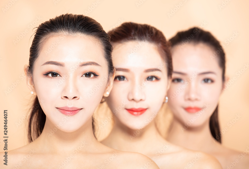 closeup of three asian beauty face closeup of three asian beauty face
