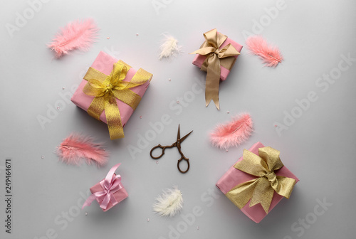 Beautiful handmade gifts and decor on light background