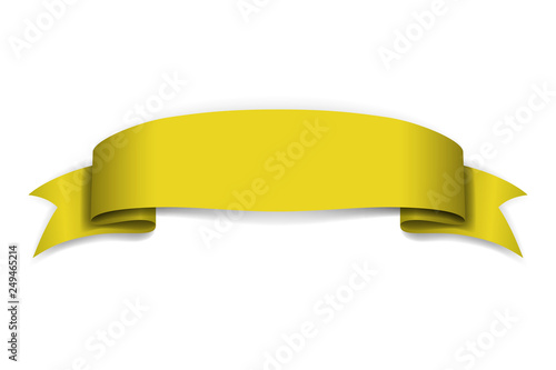 Yellow ribbon banner. Satin blank. Design label scroll ribbon bow blank element isolated on white background. Empty banner template for greeting, advertising, decoration. Vector illustration