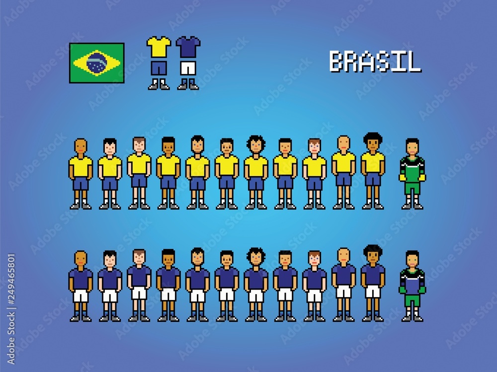 Brasil football team uniforms pixel art game illustration vector de ...