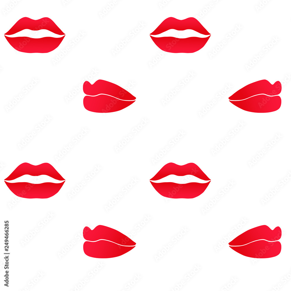 Red lips. Vector seamless pattern on white background. Red lips. Vector seamless pattern on white background.
