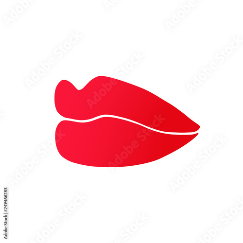 Vector illustration of red lips in perspective. Icon of beautiful lips isolated on white background.