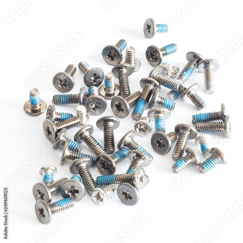 Computer boards screws on a white background