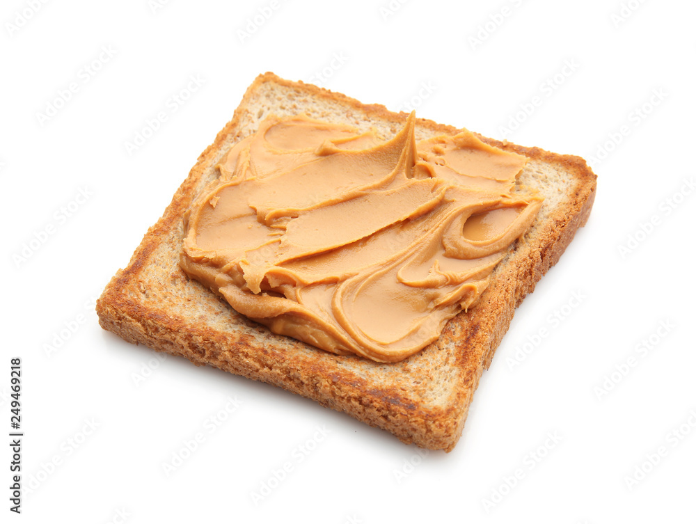 Piece Of Bread With Tasty Peanut Butter On White Background Stock Photo Piece Of Bread With Tasty Peanut Butter On White Background Stock Photo