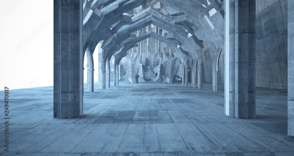 Fototapeta premium Abstract concrete gothic interior. 3D illustration and rendering.