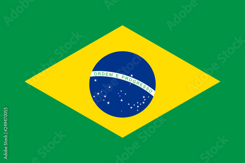 National flag of republic Brazil. Brazilian patriotic symbol with official colors. South America country identity object. Brasil flag vector illustration in flat design for web or mobile app.