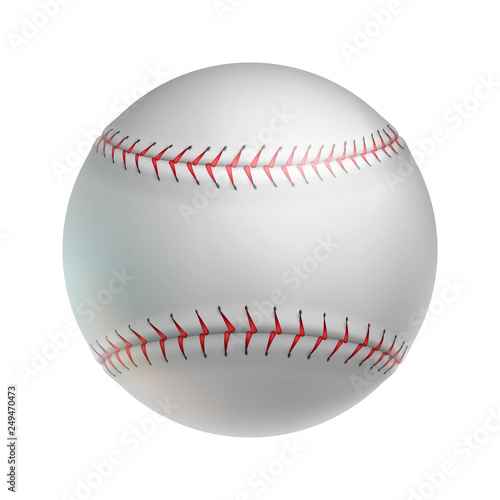 Realistic leather baseball ball isolated on white background. Sports equipment for american team game on grass field vector illustration. Sport competition and outdoors activity 3d object.