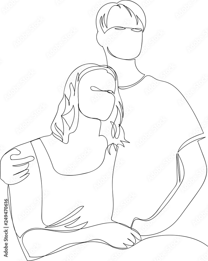 a guy and a girl. one line. vector sketch