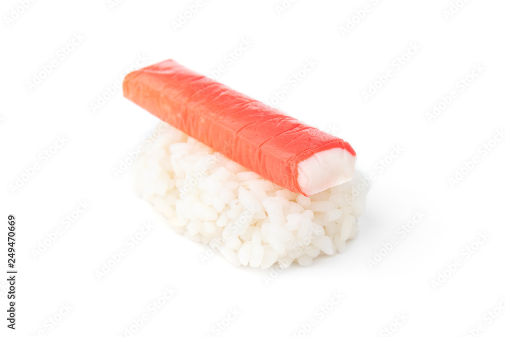 Crab sticks with rice isolated on white background. Crab sticks with rice isolated on white background.