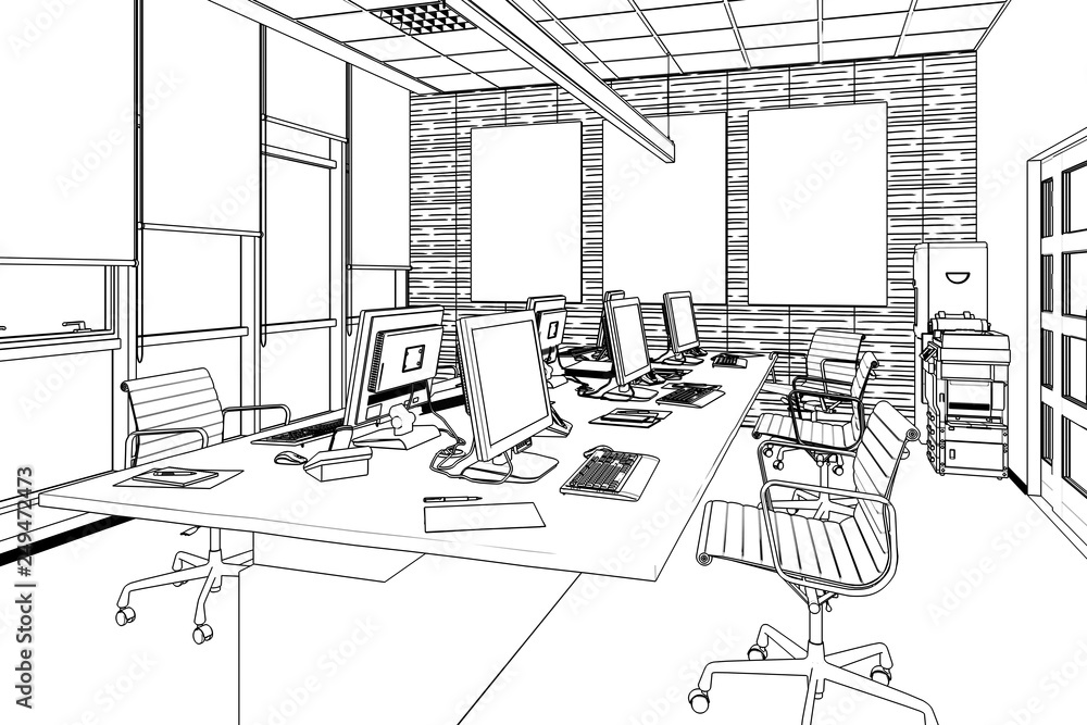 Common Computer Workplace Design (sketch) - 3d visualization Common Computer Workplace Design (sketch) - 3d visualization
