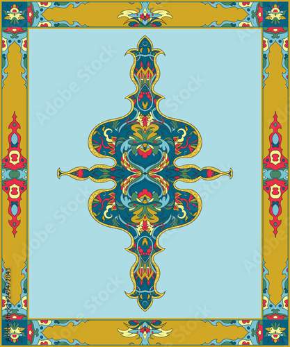 Arabic floral frame. Traditional islamic ornament. Mosque decoration element. Design template for greeting card, banner, poster, print. Vector illustration