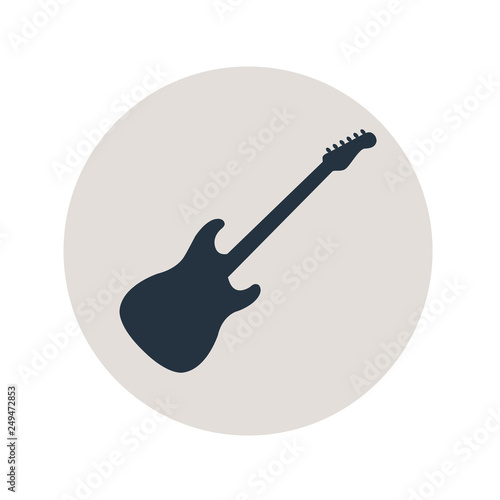 Icono plano silueta de guitarra eléctrica en círculo gris