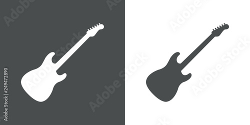 Icono plano silueta de guitarra eléctrica en gris y blanco