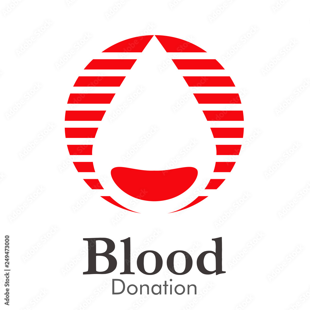 Logotipo abstracto con texto Blood Donation con círculo color rojo con gota en espacio negativo Logotipo abstracto con texto Blood Donation con círculo color rojo con gota en espacio negativo