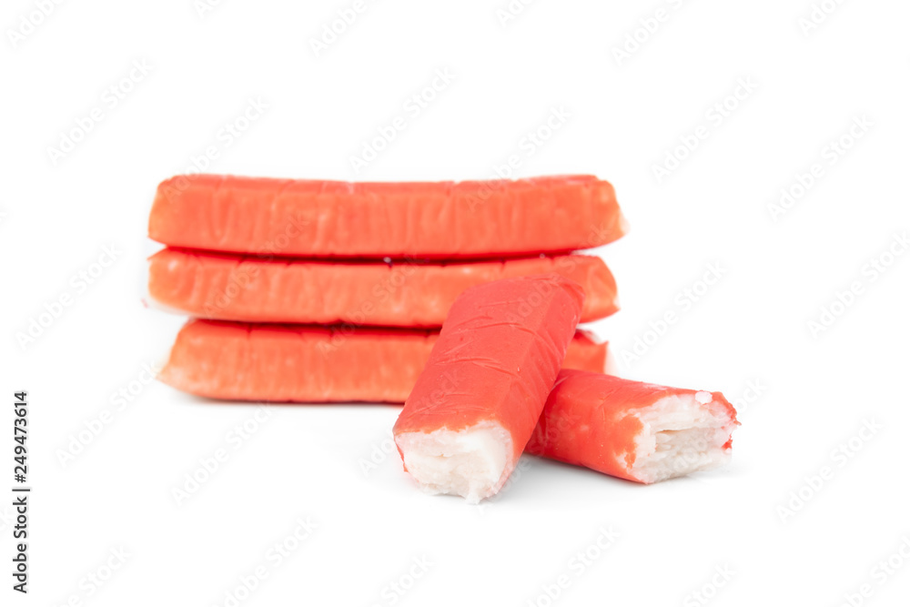 Crab sticks isolated on white background. Crab sticks isolated on white background.