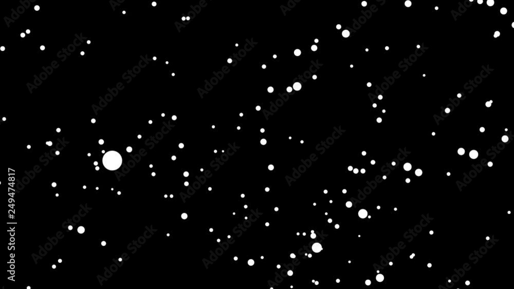 Abstract white dots is random moving animation on black background.