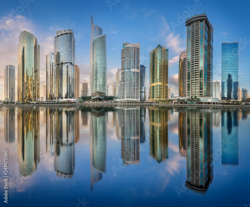 Jumeirah Lakes Towers in Dubai during sunny morning © boule1301