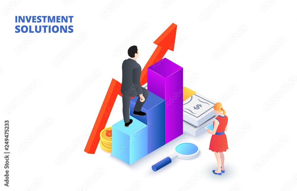Solutions for investments, analysis concept and economics strategy. Isometric illustration Solutions for investments, analysis concept and economics strategy. Isometric illustration