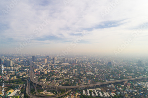 Aerial view Bangkok building morning with air pollution PM 2.5 © themorningglory