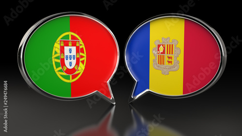 Portugal and Andorra flags with Speech Bubbles. 3D illustration