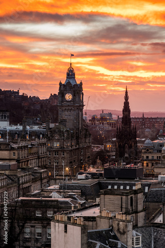 view from Carlton Hill over Edinburgh with The Balmoral at sunset