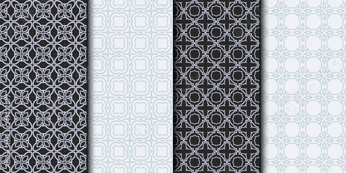 Set of Seamless Geometrical Linear Texture. Original Geometrical Puzzle. Backdrop. Grey color. Vector illustration