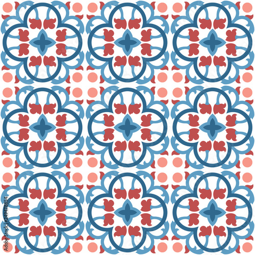 Decorative pattern for the background, tile and textiles. It is assembled from modular parts. Vector. Seamless.