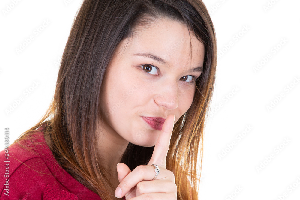 beautiful attractive woman asking for silence sign beautiful attractive woman asking for silence sign