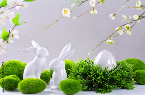 Ceramic easter rabbits and egg