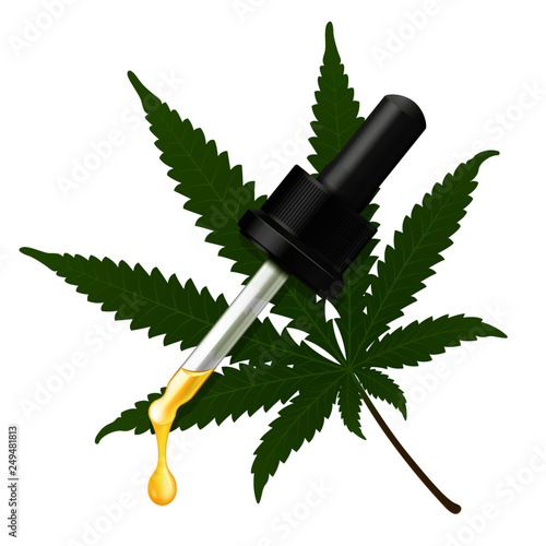 Cannabis leaf with hemp oil dropper