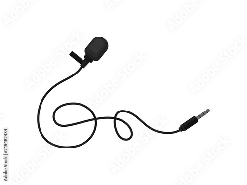 Small lavalier microphone with clip. Professional sound recording equipment. Lapel mic. Flat vector icon