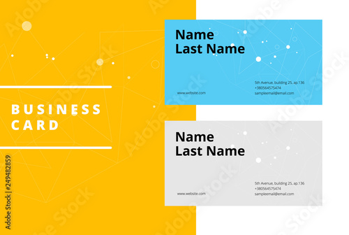 Trendy abstract business card template. Modern corporate stationery id layout with geometric pattern. Vector fashion background design with information sample name text.
