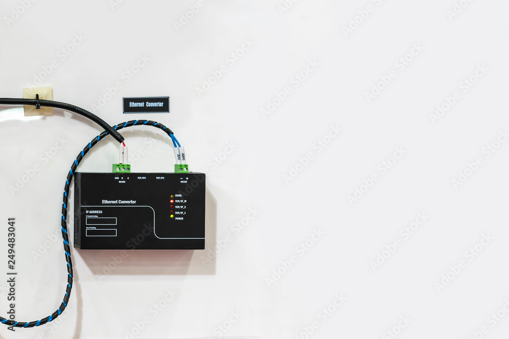 High technology Ethernet converter unit equipment for communication and control machine system in manufacturing with copy space High technology Ethernet converter unit equipment for communication and control machine system in manufacturing with copy space