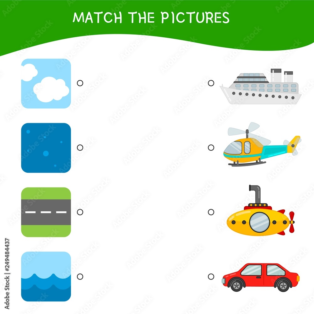 Matching children educational game. Match transport and roads. Activity for pre sсhool years kids and toddlers. Matching children educational game. Match transport and roads. Activity for pre sсhool years kids and toddlers.