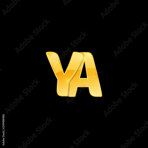 Initial Letter YA with red metallic texture, trendy, 3d glossy, metal texture, rectangle shape, pixel style based alphabet logo for company identity, isolated on black background.