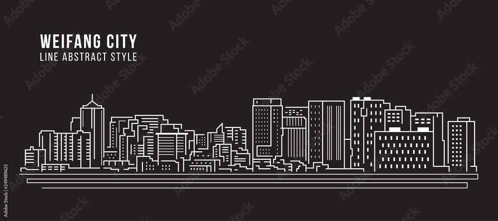 Cityscape Building Line art Vector Illustration design -  Weifang city