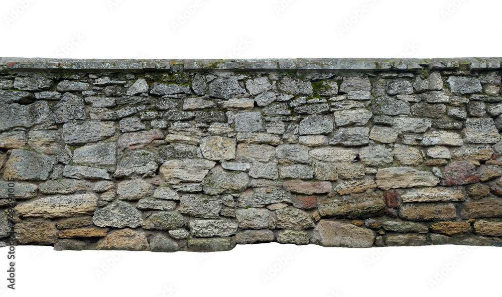 old wall of stone shell rock of arbitrary shape. isolated image - obrazy, fototapety, plakaty 