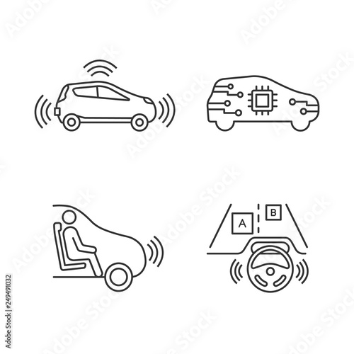 Autonomous car linear icons set