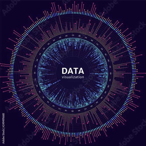 Vector big data visualization. Visual information complexity. Data analytics representation.