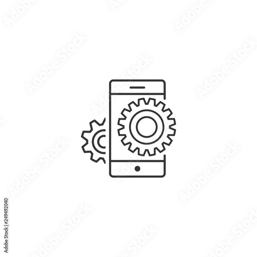 Mobile engineering and setting - vector thin line icon