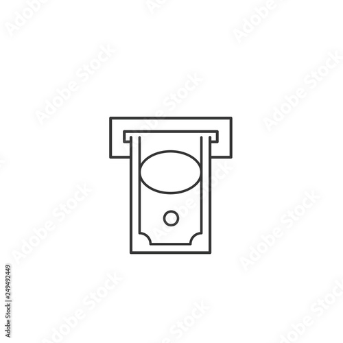Bank cashpoint with money thin line vector icon