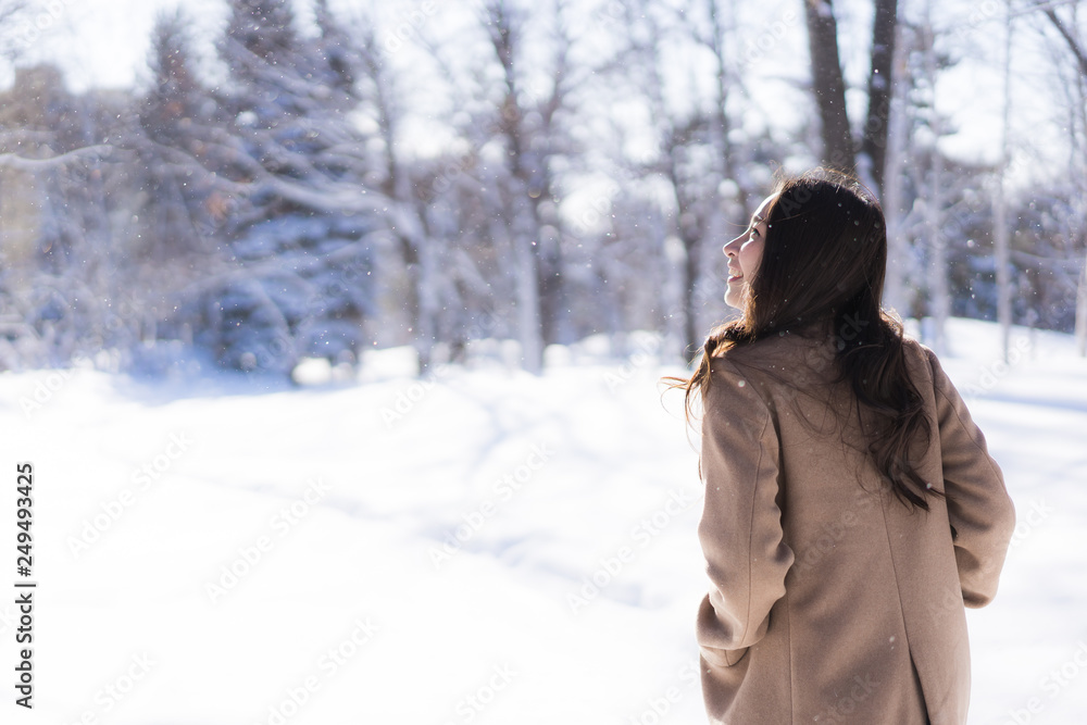 Portrait Young Beautiful asian woman smile happy travel and enjoy with snow winter season Portrait Young Beautiful asian woman smile happy travel and enjoy with snow winter season