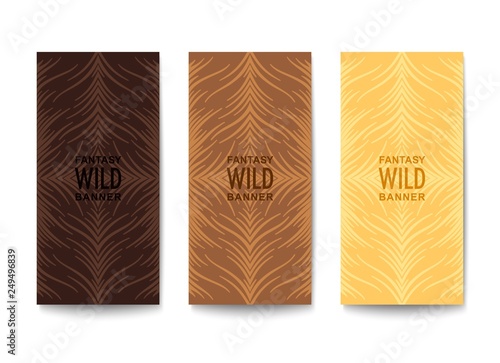 Stylish banners design. Wavy lines composition with fantasy natural pattern and coloration from wild life.  Vector template