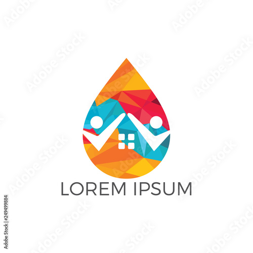 People home and water drop logo design. Human house water logo design template. © irfanKhan