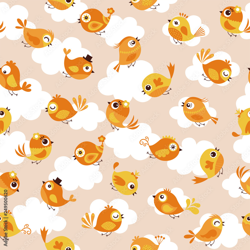 Obraz premium seamless twig birds pattern - Vector