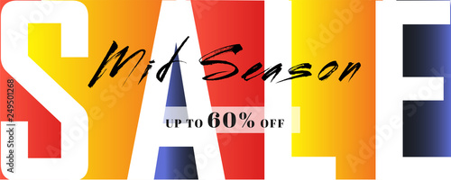 Creative colorful header or banner design for Mid Day Season sale with 60% discount offer.