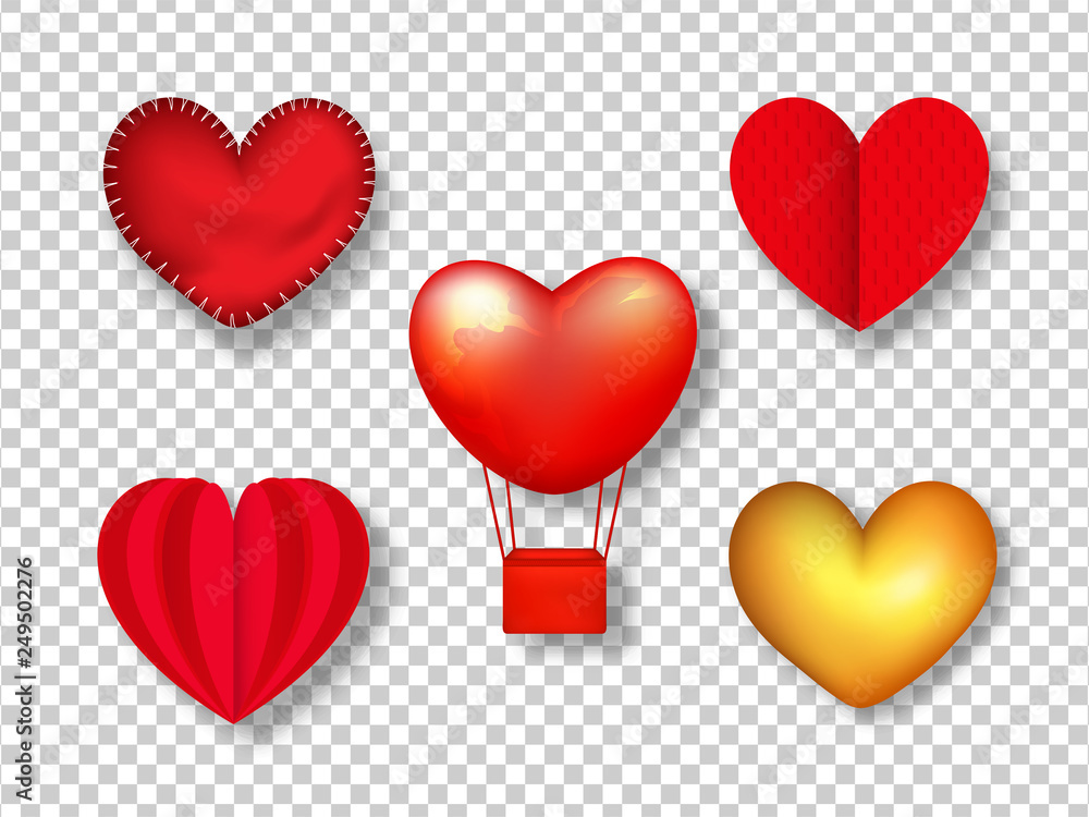 Creative heart shape with hot air balloons on transparent background for Valentine's Day celebration.